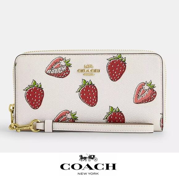 Coach Handbags - 🍓Long Zip Around Wallet In Signature Canvas With Strawberry Print